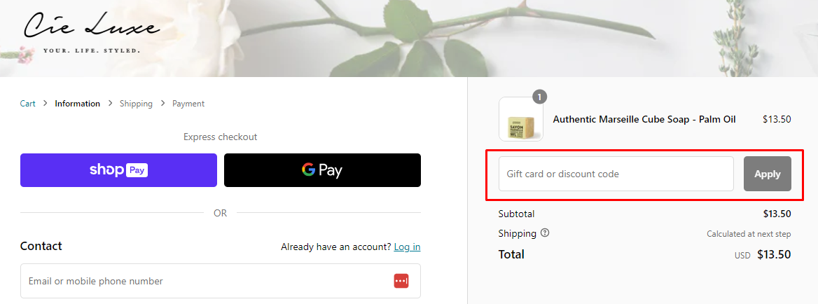 How do I use my Cie Luxe discount code?