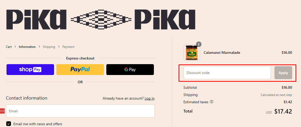 How do I use my Pika Pika discount code?
