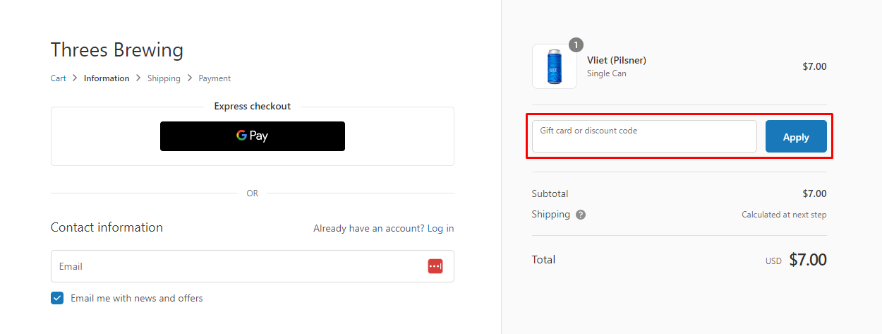 How do I use my Threes Brewing discount code?
