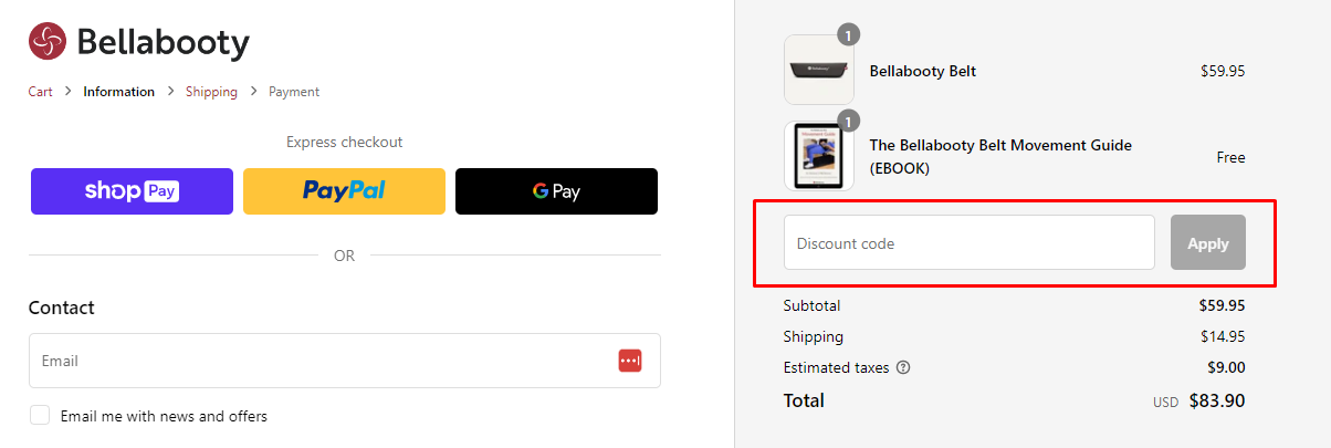 How do I use my Bellabooty discount code?
