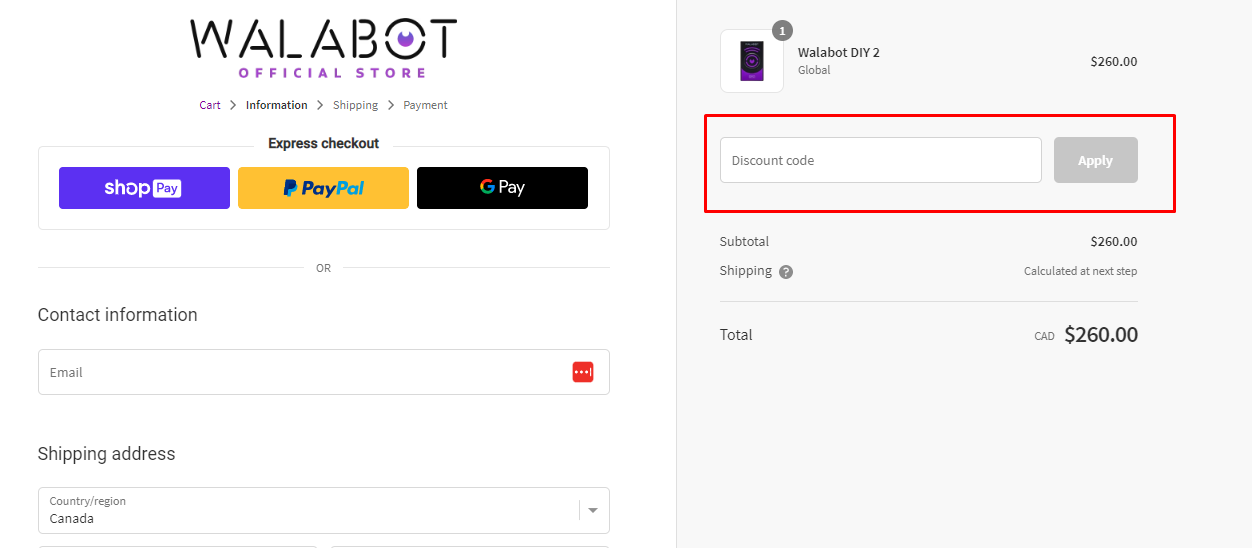 How do I use my Walabot discount code?