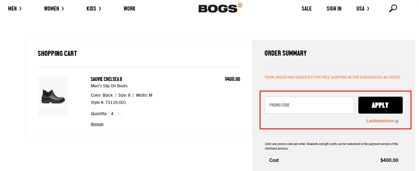 How do I use my Bogs promo code?