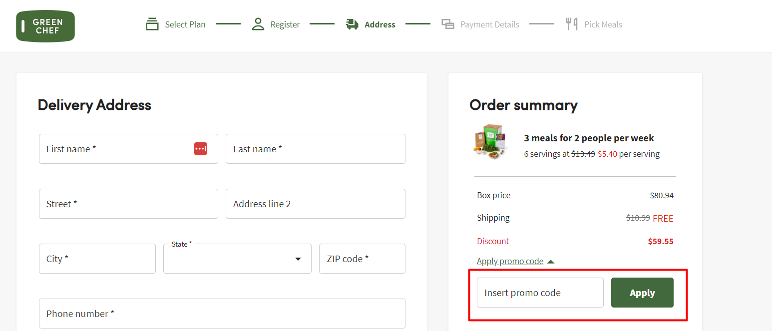 How do I use my Green Chef promo code?