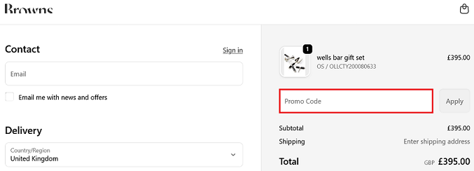 image showing the Browns Fashion checkout page