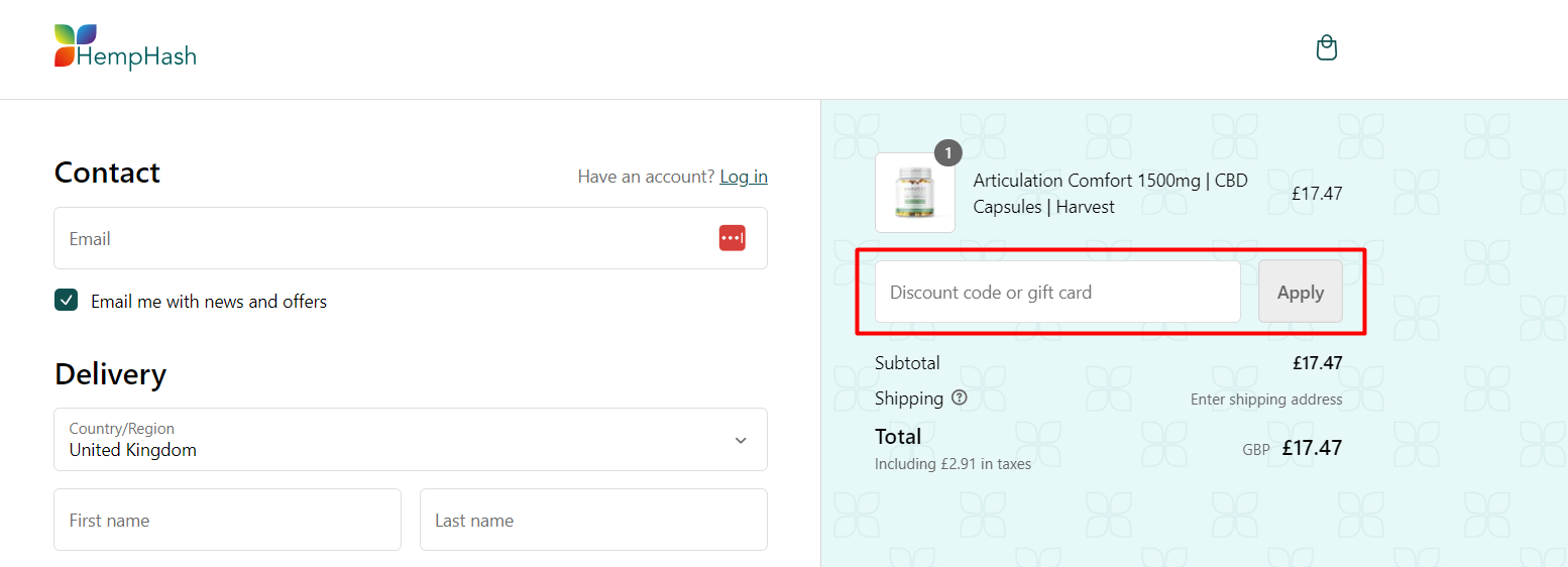 How do I use my Hemphash discount code?
