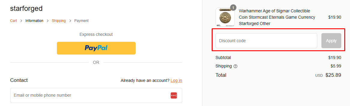How do I use my Starforged discount code?