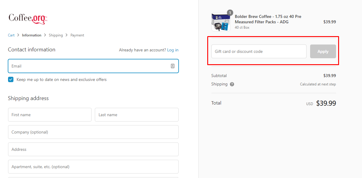 How do I use my Coffee.org discount code?