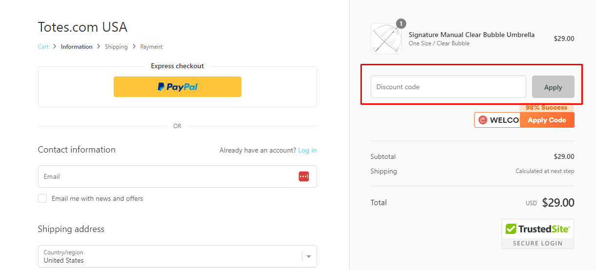 How do I use my totes discount code?