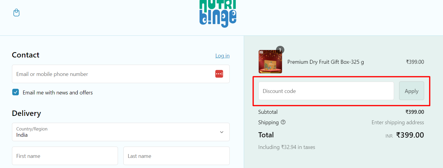 How do I use my Nutribinge discount code?