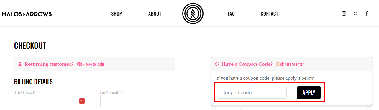 How do I use my HALOS & ARROWS coupon code?
