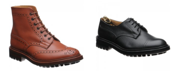 Zwei edle Schuhe in Schwarz und Braun der Marke Trickers im Shop von Herring Shoes