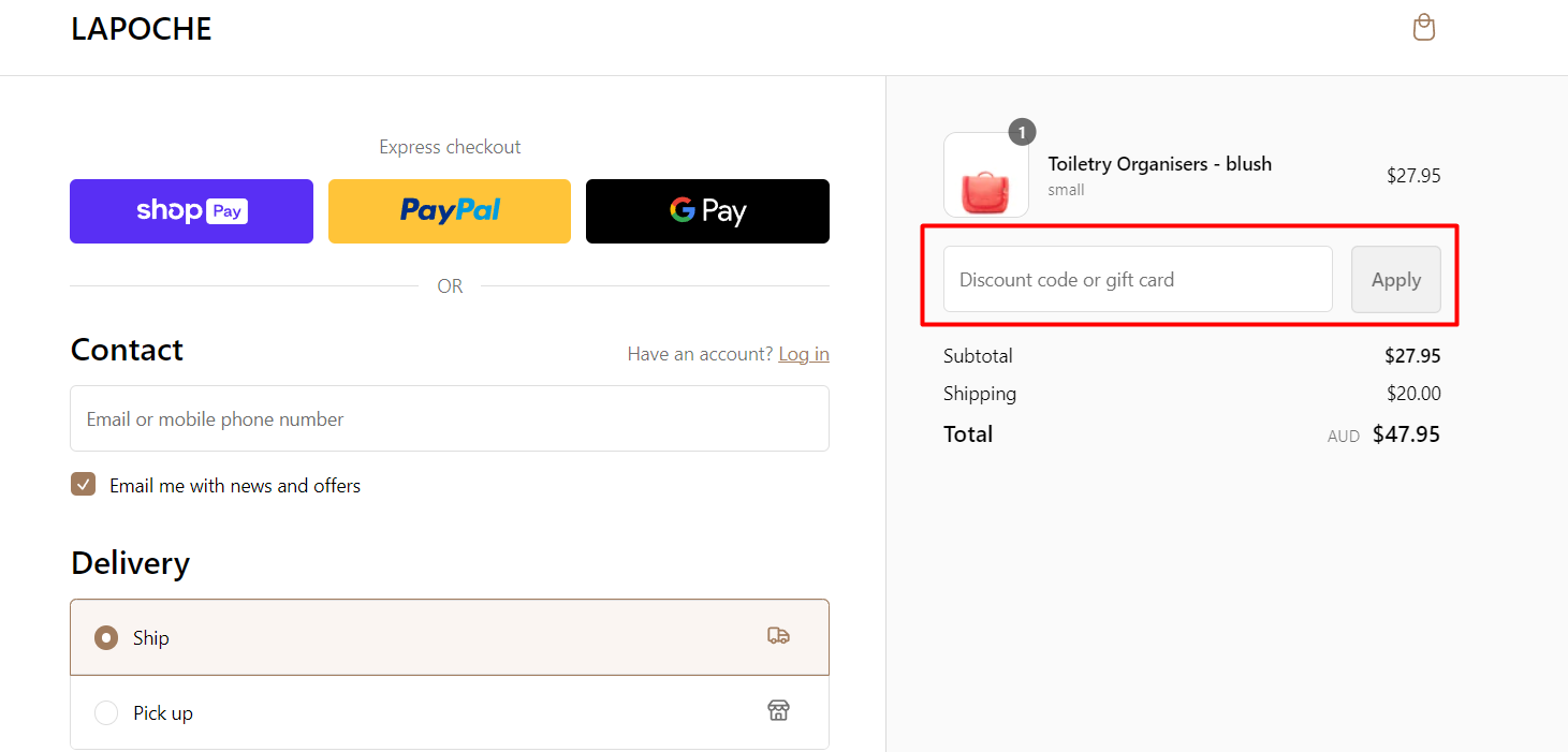 How do I use my Lapoche discount code?