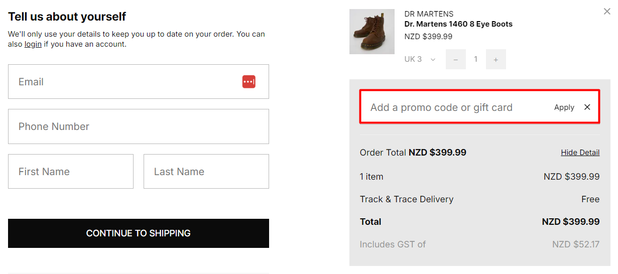 How do I use my Number One Shoes + Hannahs promo code?