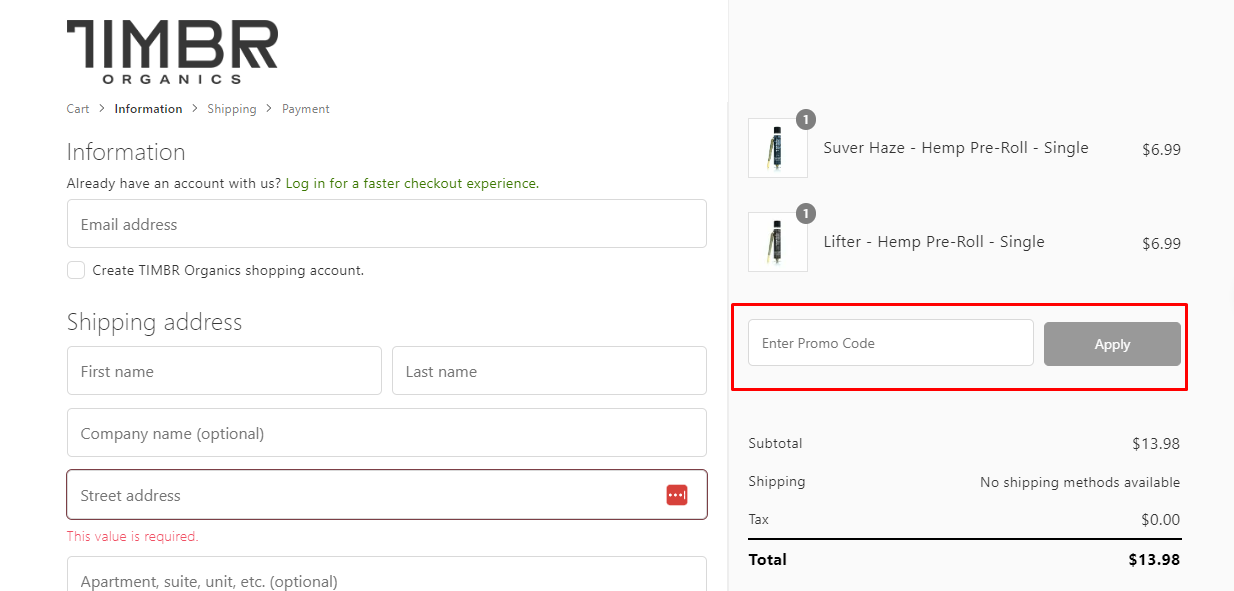 How do I use my TIMBR Organics Promo code?