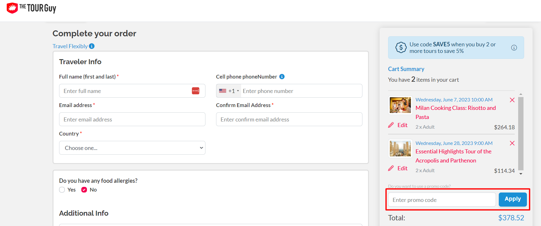 How do I use my The Tour Guy promo code?