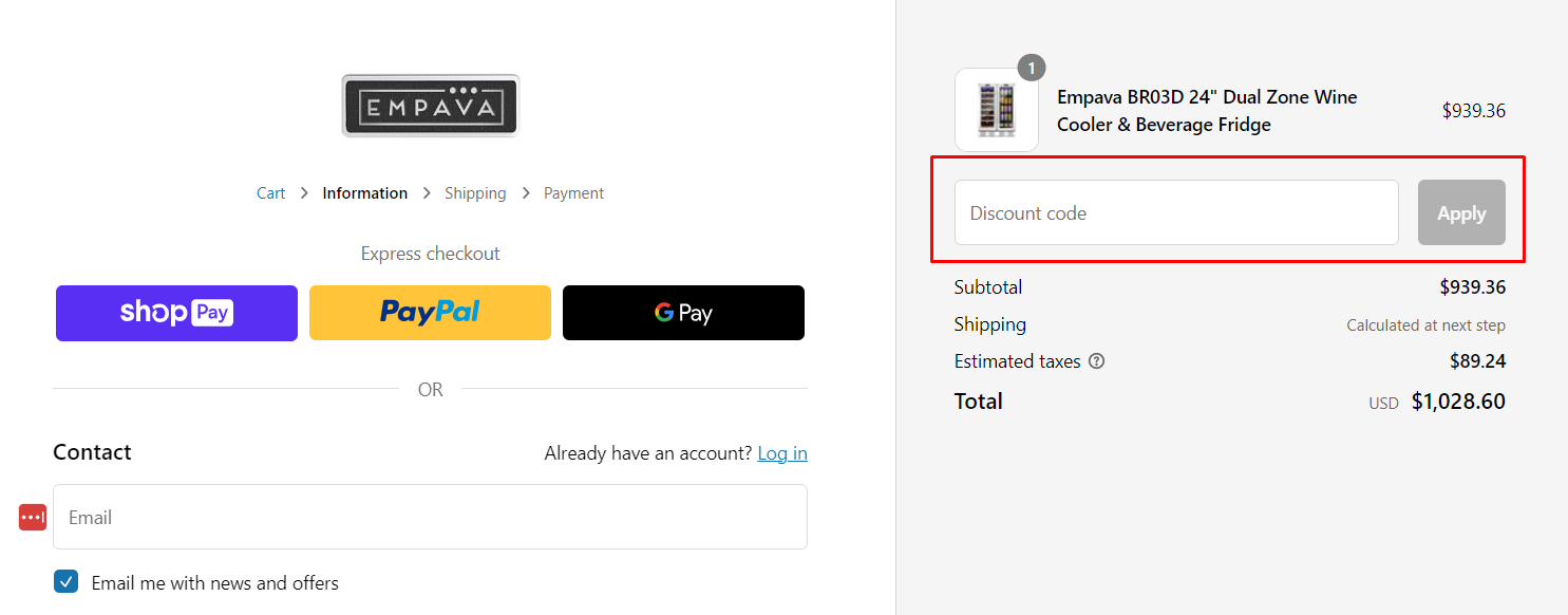 How do I use my Empava Appliances discount code?