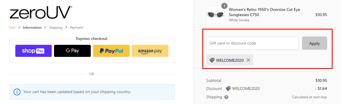 How do I use my zeroUV discount code?