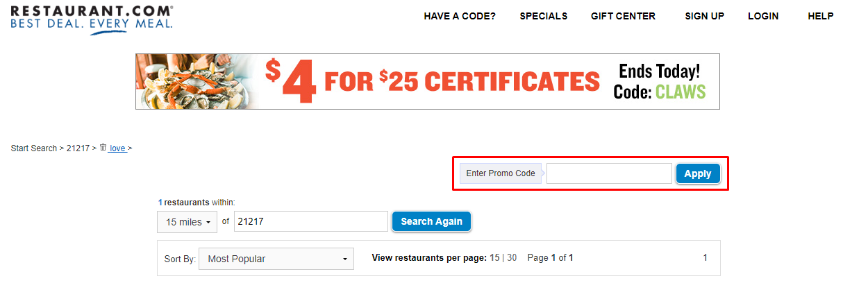 How do I use my Restaurant.com promo code?