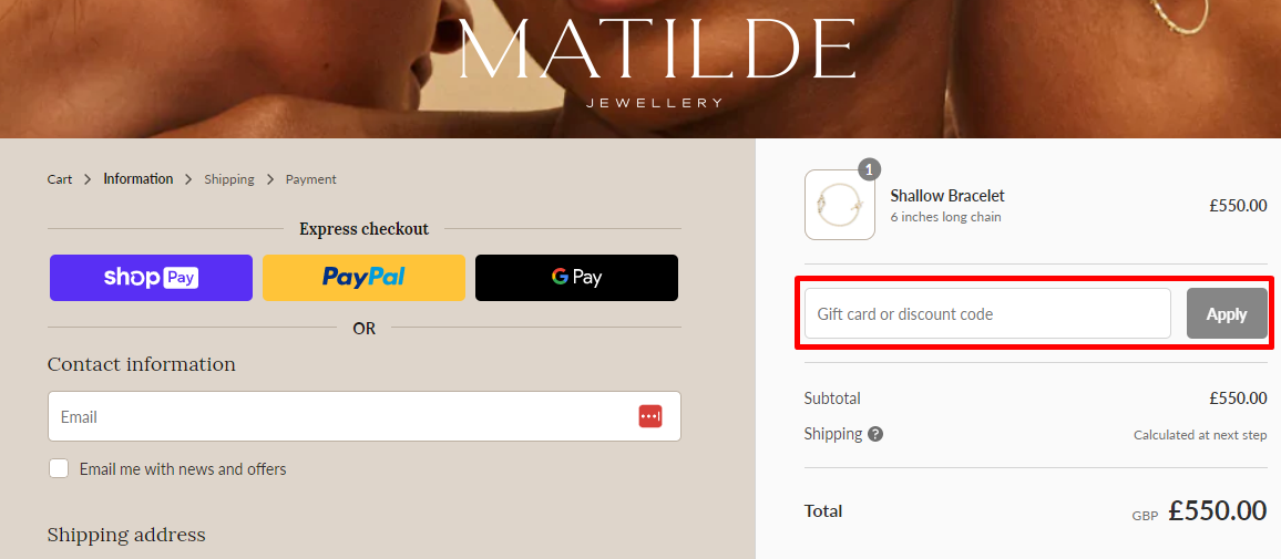 How do I use my Matilde Jewellery discount code?