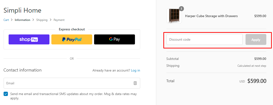 How do I use my Simpli Home discount code?