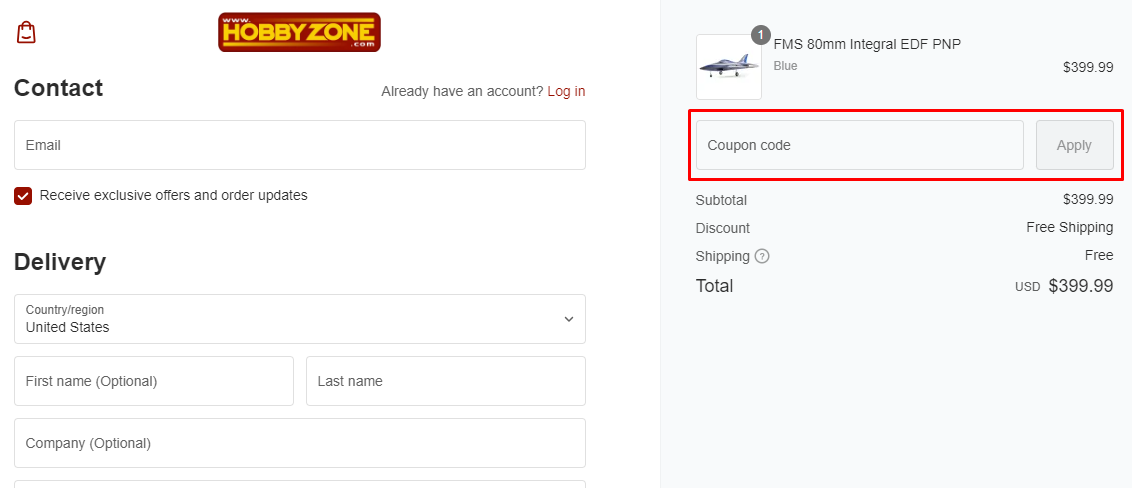 How do I use my Hobby Zone coupon code?