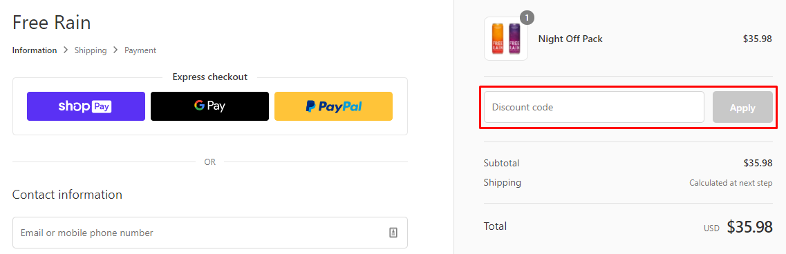 How do I use my Free Rain discount code?