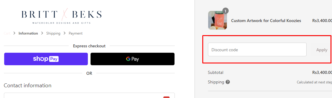 How do I use my Britt X Beks discount code?