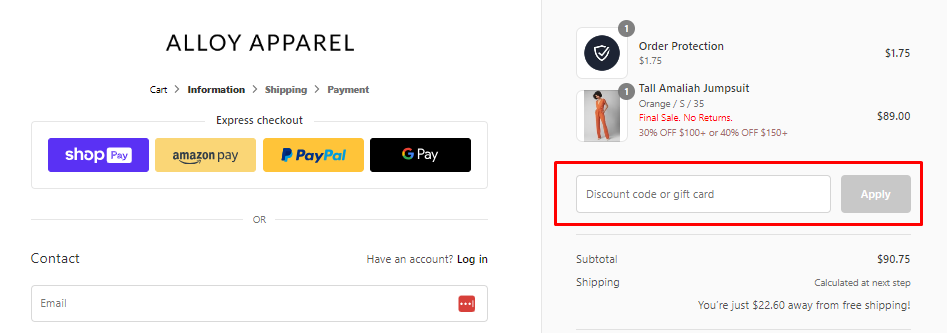 How do I use my Alloy Apparel coupon code?