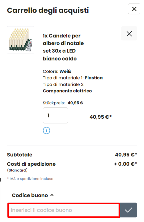 carrello del sito ufficiale DeubaXXL in cui usare un codice sconto DeubaXXL per acquistare articoli per la casa