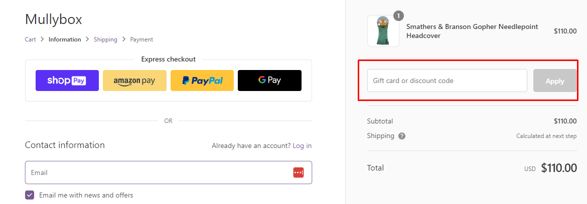 How do I use my mullybox discount code?