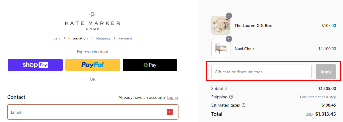 How do I use my Kate Marker Home discount code?