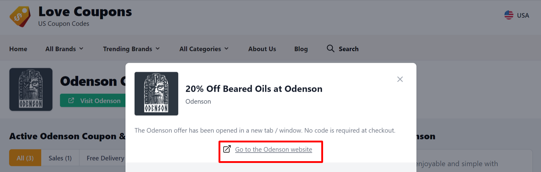 Highlighted in red shows where to find the link that takes you to the Odenson website.