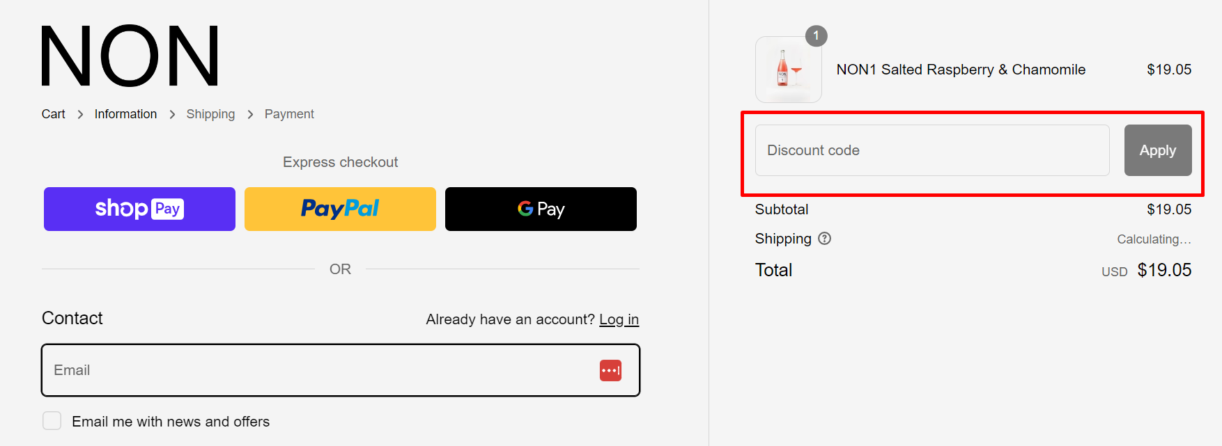 How do I use my NON discount code?
