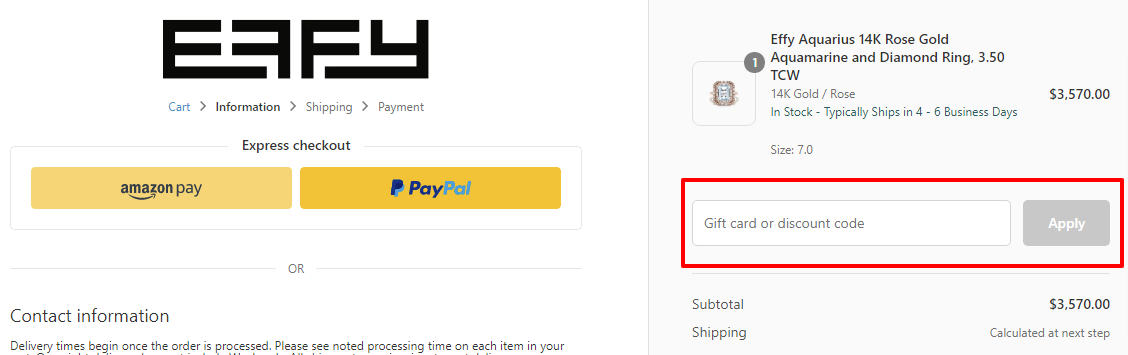 EffyJewelry Checkout