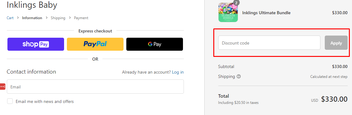 How do I use my Inklings Baby discount code?