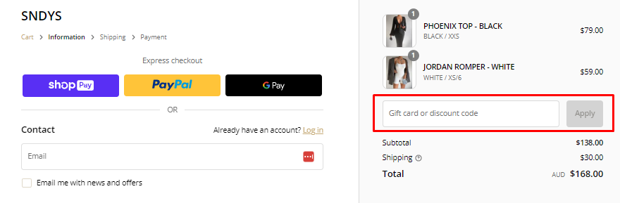 How do I use my SNDYS discount code?