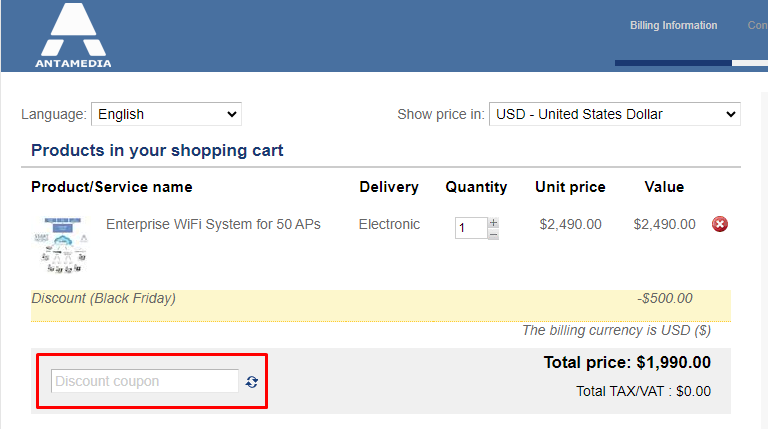 How do I use my Antamedia discount code?