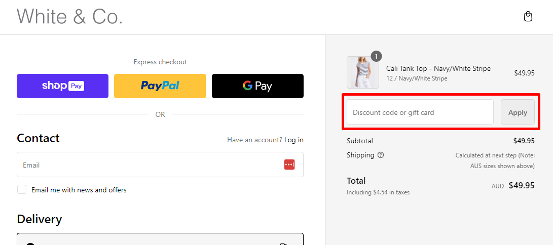 How do I use my White & Co. discount code?