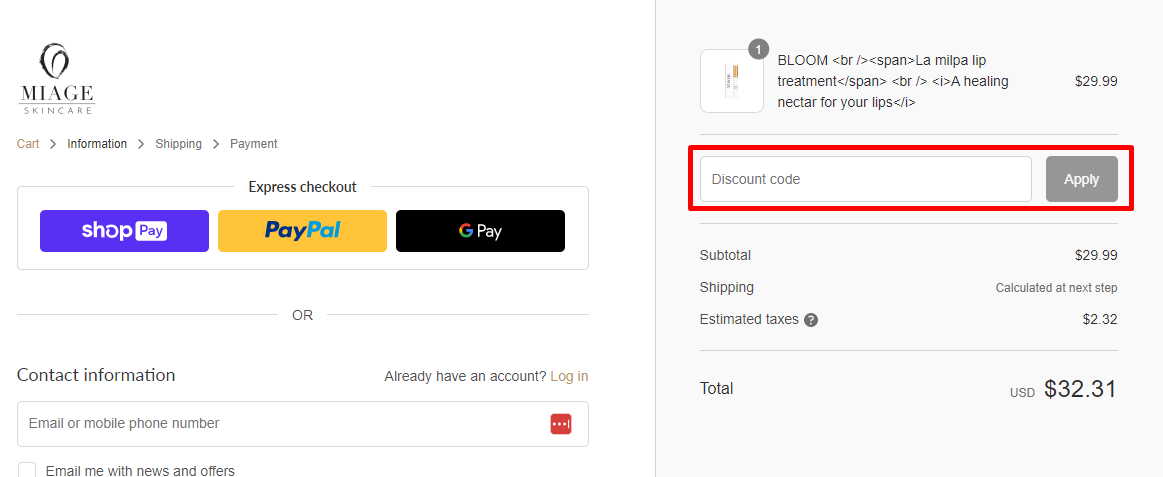 How do I use my Miage discount code?