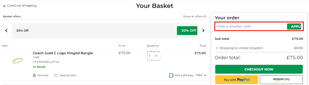 The Argento checkout page and the voucher box highlighted in red
