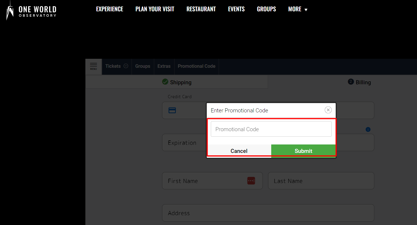 How do I use my One World Observatory discount code?
