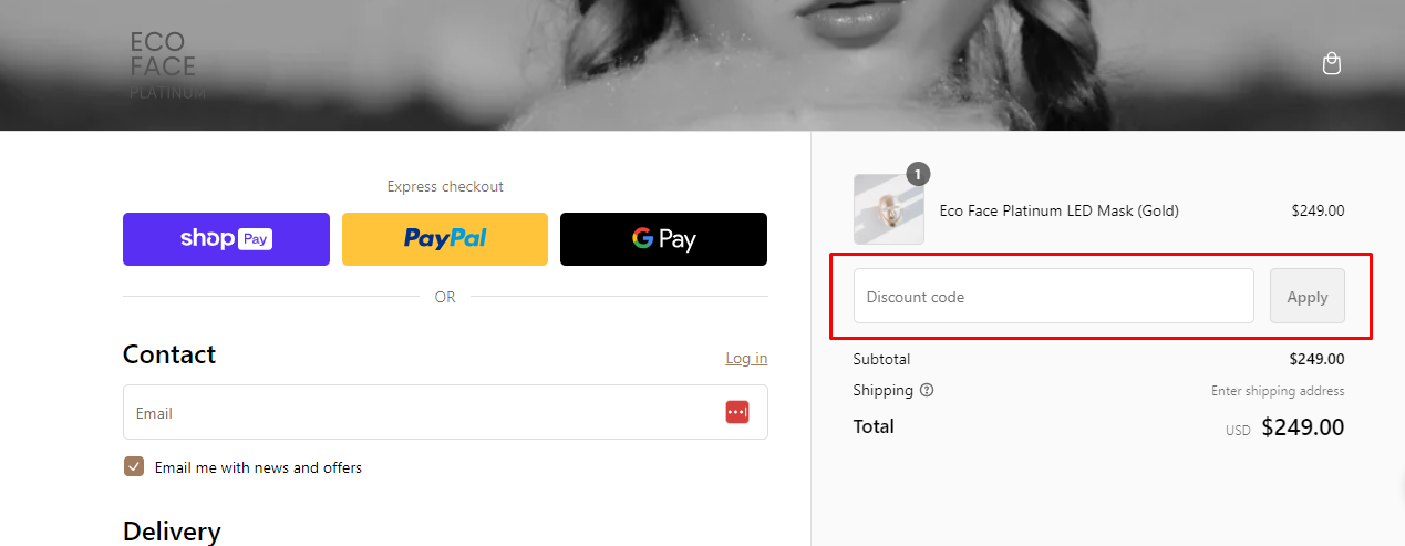 How do I use my ECO FACE PLATINUM coupon code?