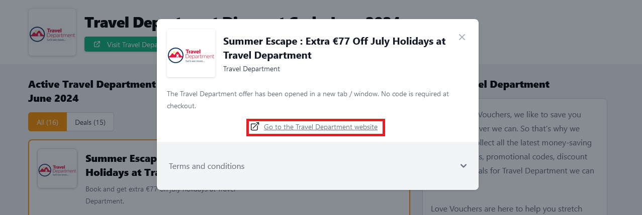 image showing the Travel Department website link
