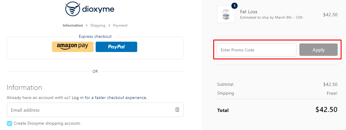 How do I use my Dioxyme promo code?