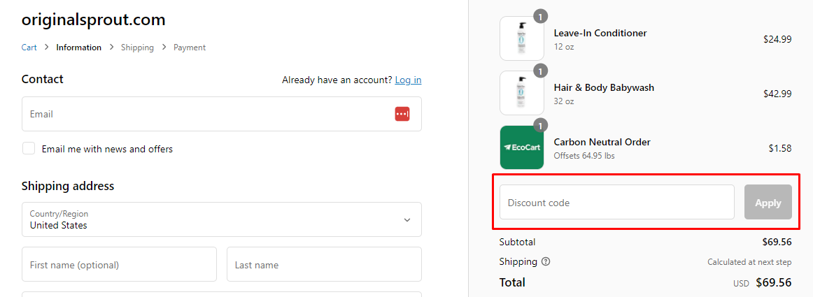 How do I use my Original Sprout discount code?