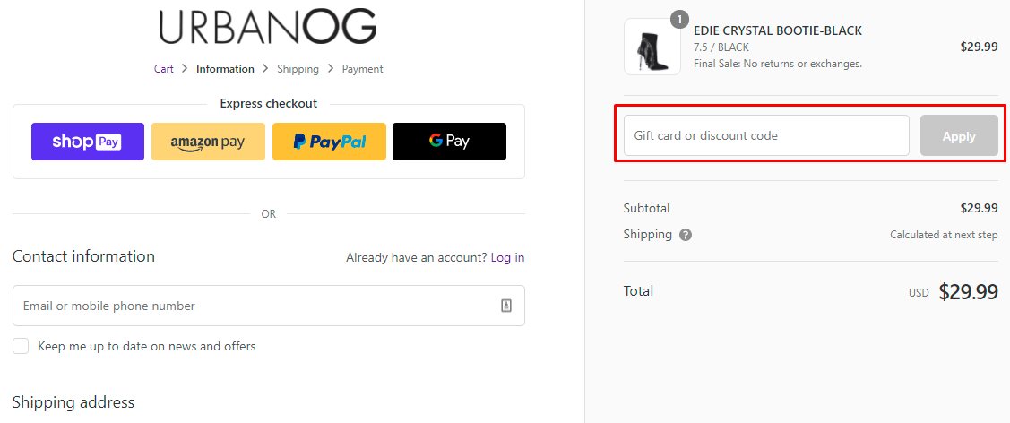 How do I use my Urbanog discount code?