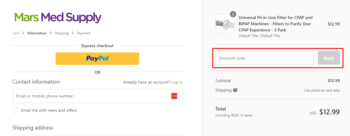 How do I use my Mars Med Supply discount code?