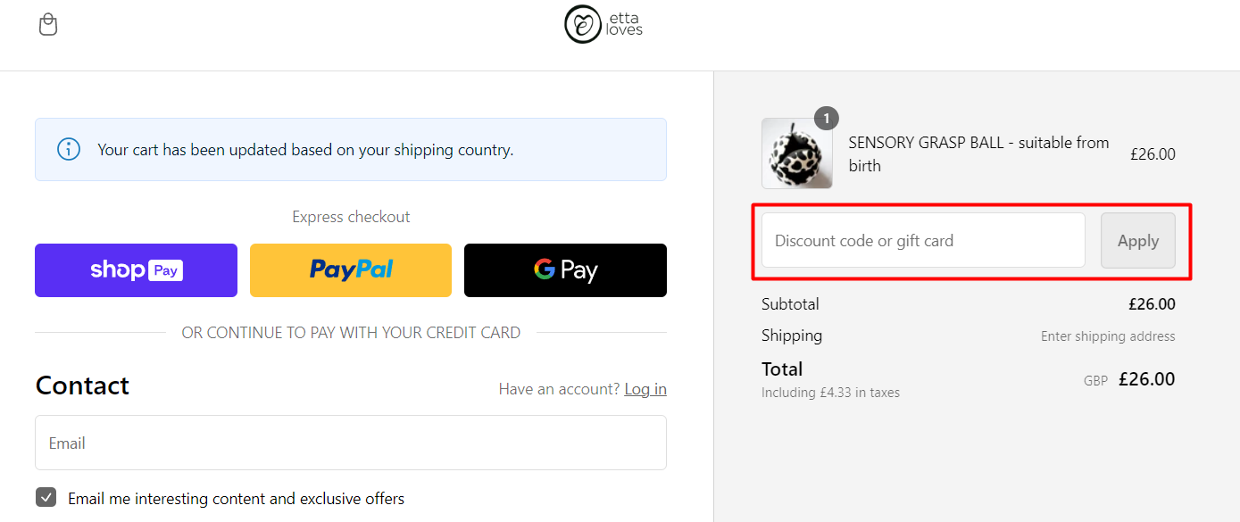 How do I use my Etta Loves discount code?