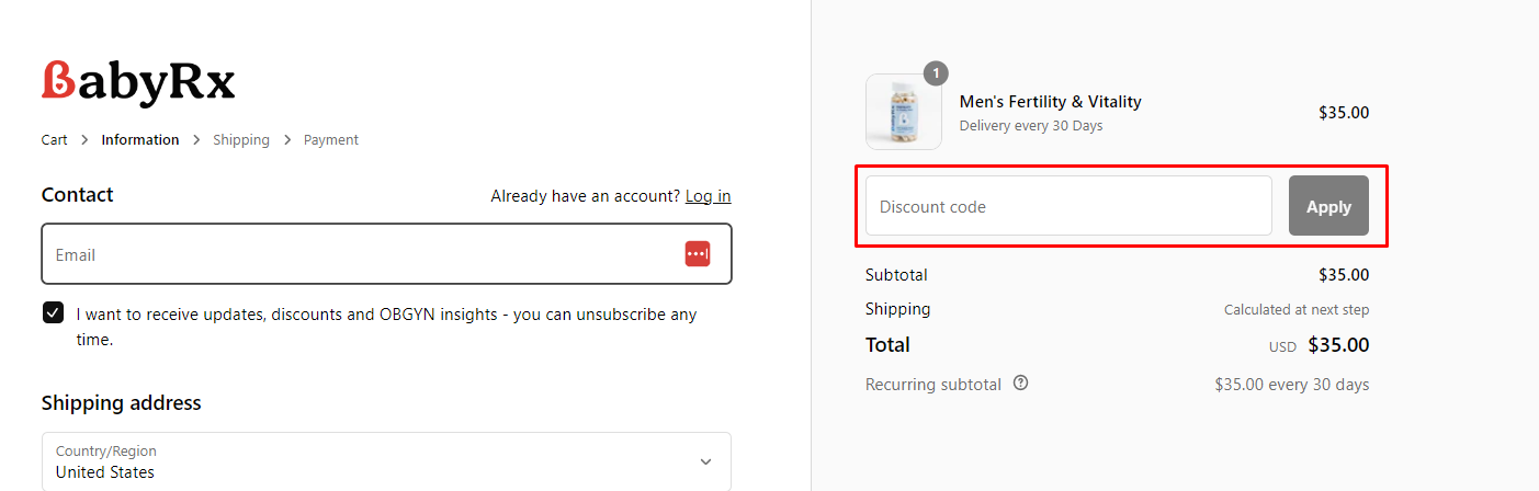 How do I use my BabyRx discount code?