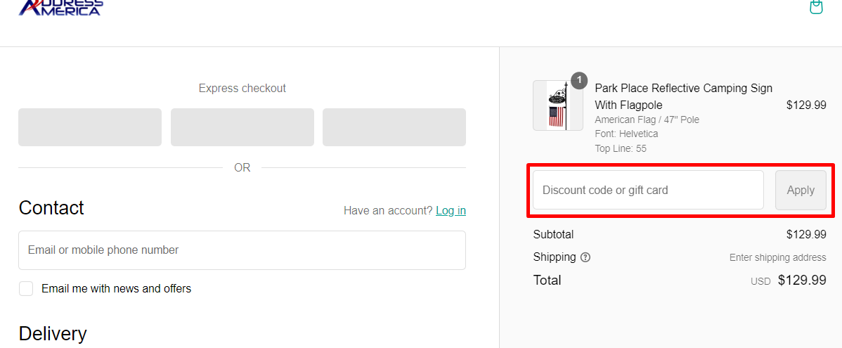 How do I use my Address America  discount code?